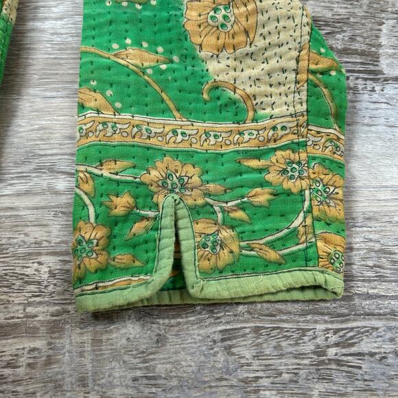 Rapsodia Green Floral Kantha Quilt Jacket Boho Patchwork Handmade Style S/M - Picture 5 of 9